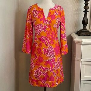 Jude Connally Megan Tunic Dress Etched Floral Coral Pink Size Large